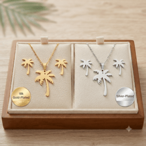 Palm Tree Set Necklace and Earrings Stainless steel Golden Color