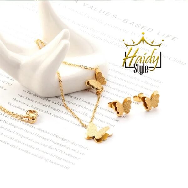 Butterfly Set Necklace and Earrings Stainless steel Golden Color