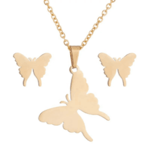 Butterfly Shape Necklace and Earrings Set Stainless steel Golden Color