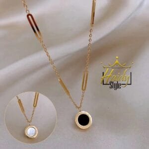 Roman numerals wafer Necklace stainless steel gold plated double face white and black