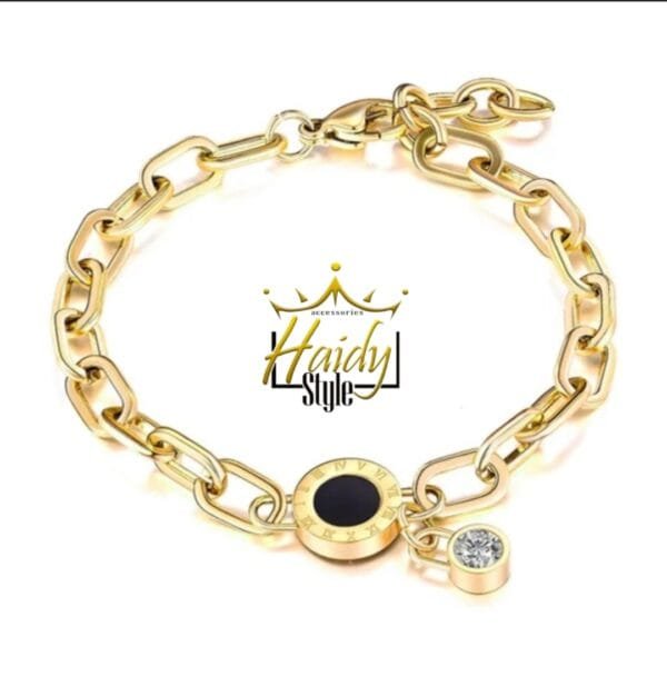 Enamel Roman Bracelet with big Chain Stainless steel Golden Color