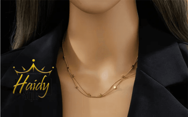 Small Cube Double Chain Necklace Stainless steel Golden Color