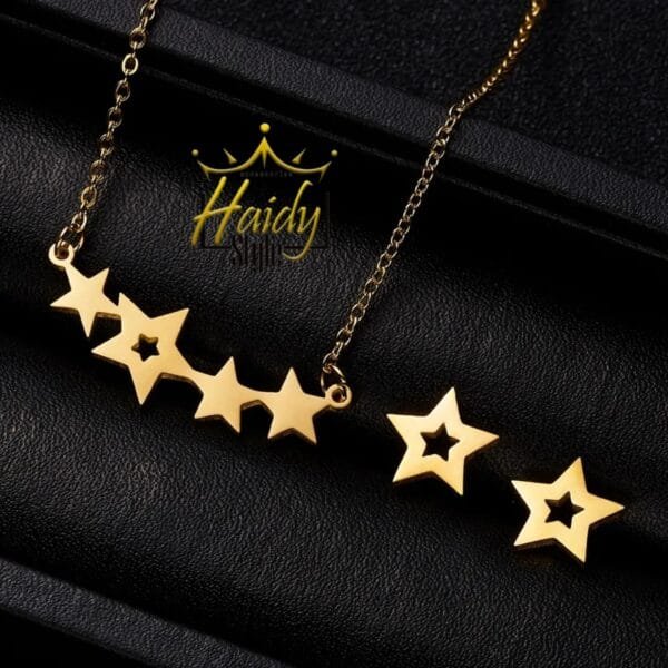 Stars Necklace and Earrings Set Stainless steel Golden Color