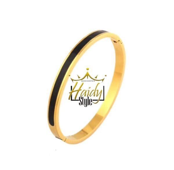 Bangle stainless steel 18K Gold plated with a sleek black