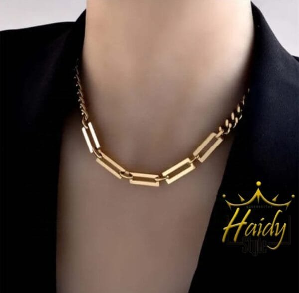 Necklace large rectangle chain 18K Gold Plated Stainless Steel