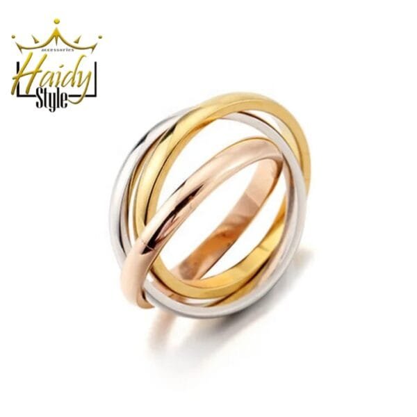 Three interlocking rings Stainless steel gold plated rose gold Silver color