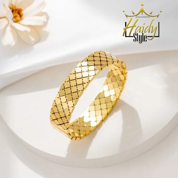 Bangle geometric squares Stainless steel 18k gold plated