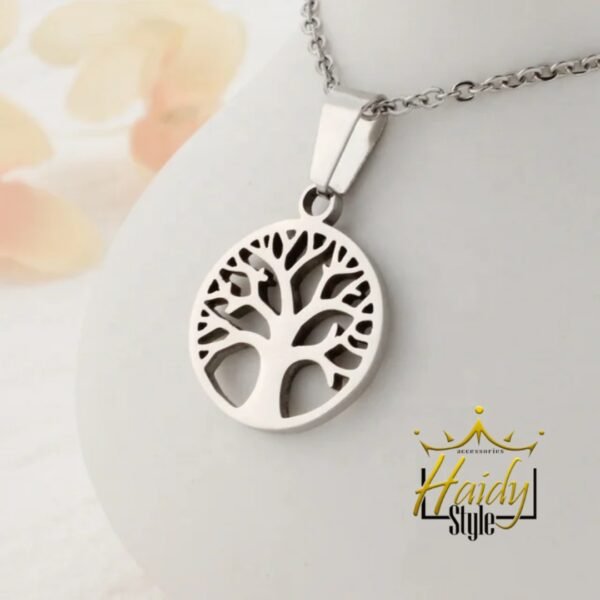 Necklace tree of life in a circle stainless steel silver color