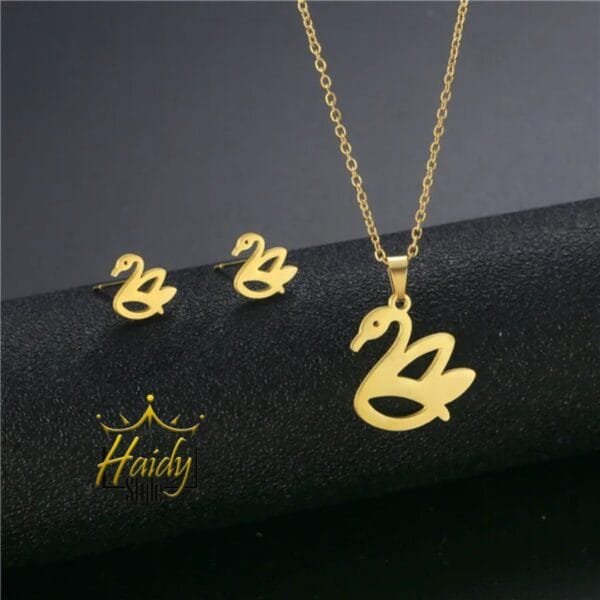 Necklace and earrings chic swan stainless steel gold plated
