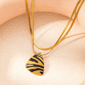 Tiger stripe Necklace Earrings 18K gold plated Stainless Steel