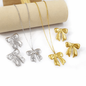 Big Bowknot Necklace and Earrings Stainless Steel 18K gold plated