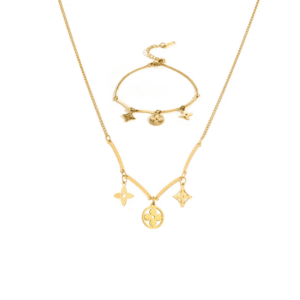 Clover Charm Necklace and Bracelet Set Stainless steel 18K Gold plated