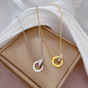 Roman numerals Necklace Bracelet with rings stainless steel 18K Gold plated or Silver