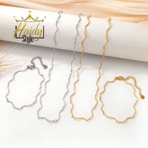 Necklace Bracelet Serpentine Wave Silver and 18K Gold plated Stainless steel