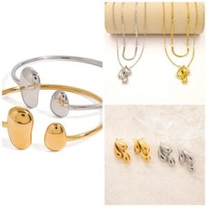 Liquid Drops Bangle Necklace Earrings Stainless steel Silver or 18K Gold plated
