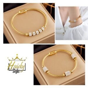Bangle diamond shape crystal Stainless Steel 18K Gold plated