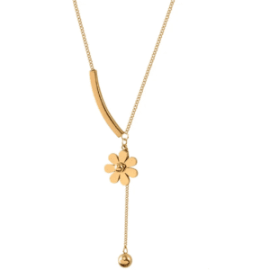 Chic Y Necklace Daisy flower Stainless Steel 18k Gold plated