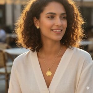 Daisy Flower Necklace and earrings 18K Gold plated Stainless steel
