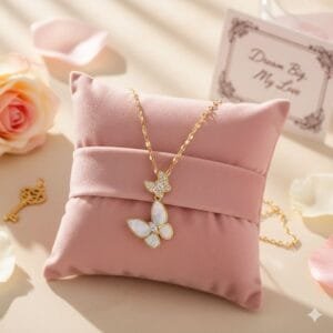 Double Butterfly Pendant Necklace Stainless steel 18K Gold plated and white Zircon