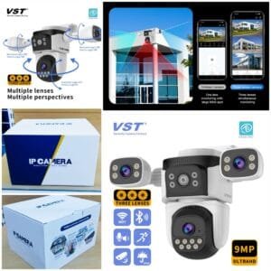 Security Camera Three Lenses Ultra HD 9MP VST