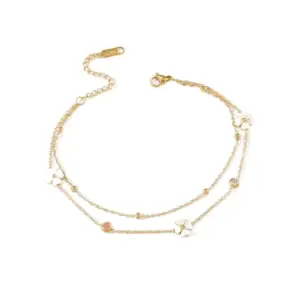 White Shell Flower Chain Bracelet Stainless Steel 18K gold plated