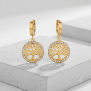 Tree of Life Crystal Drop Earrings - 18K Gold Plated Stainless Steel