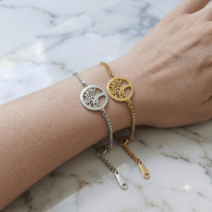 Tree of Life Stainless Steel Adjustable Bracelet 18K Gold-Plated or Silver