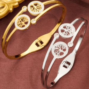 Bangle Tree of life Stainless steel Golden color Cubic Zircon