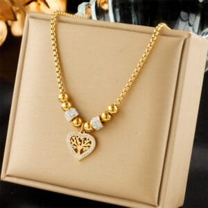Tree of Life Heart Crystal Pendant Necklace