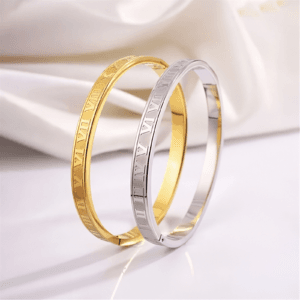 Roman Numeral Bangle Stainless Steel 18K Gold-Plated or Silver-Plated